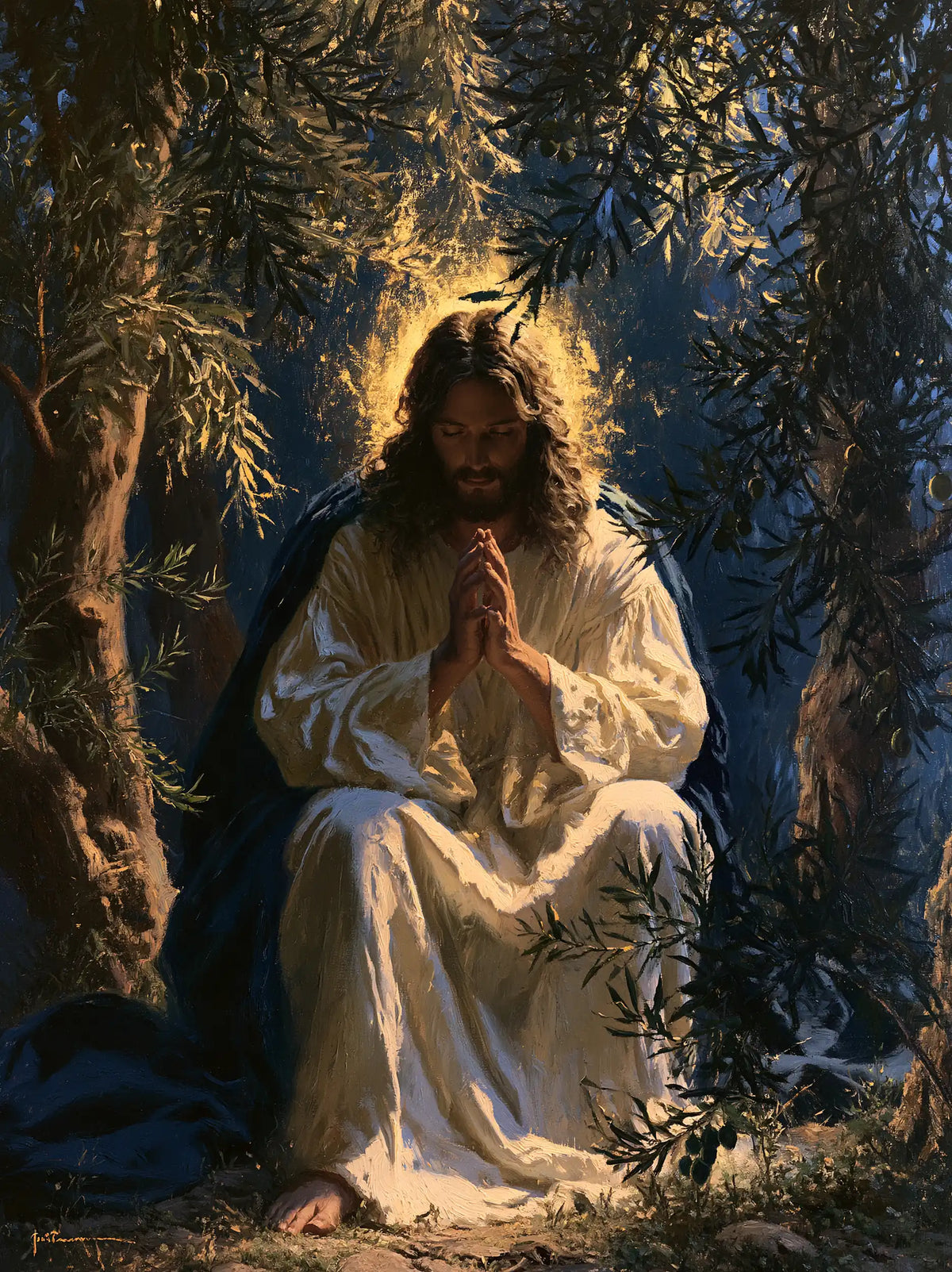 Jesus in Gethsemane — Silence Crowned with Foliage
