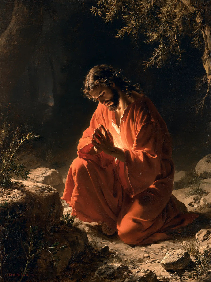 Jesus in Gethsemane — Prayer in Ember Robes