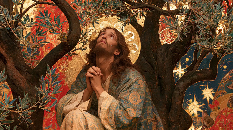 Jesus in Gethsemane — The Gaze in the Garnet Garden