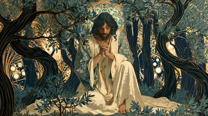 Jesus in Gethsemane — Prayer with a Turquoise Halo