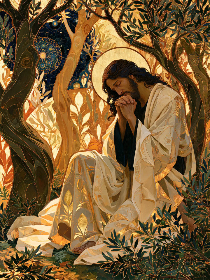 Jesus in Gethsemane — Prayer between Sunlit Trees