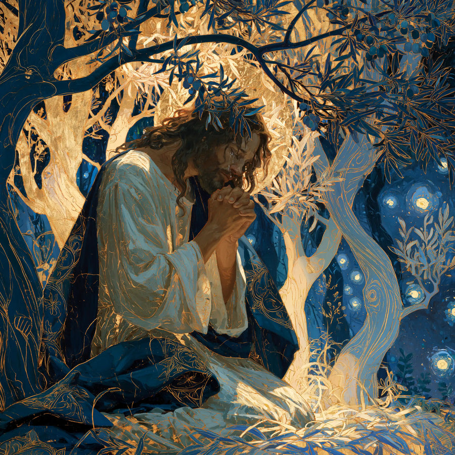 Jesus in Gethsemane — Surrender in a Forest of Gold and Ink