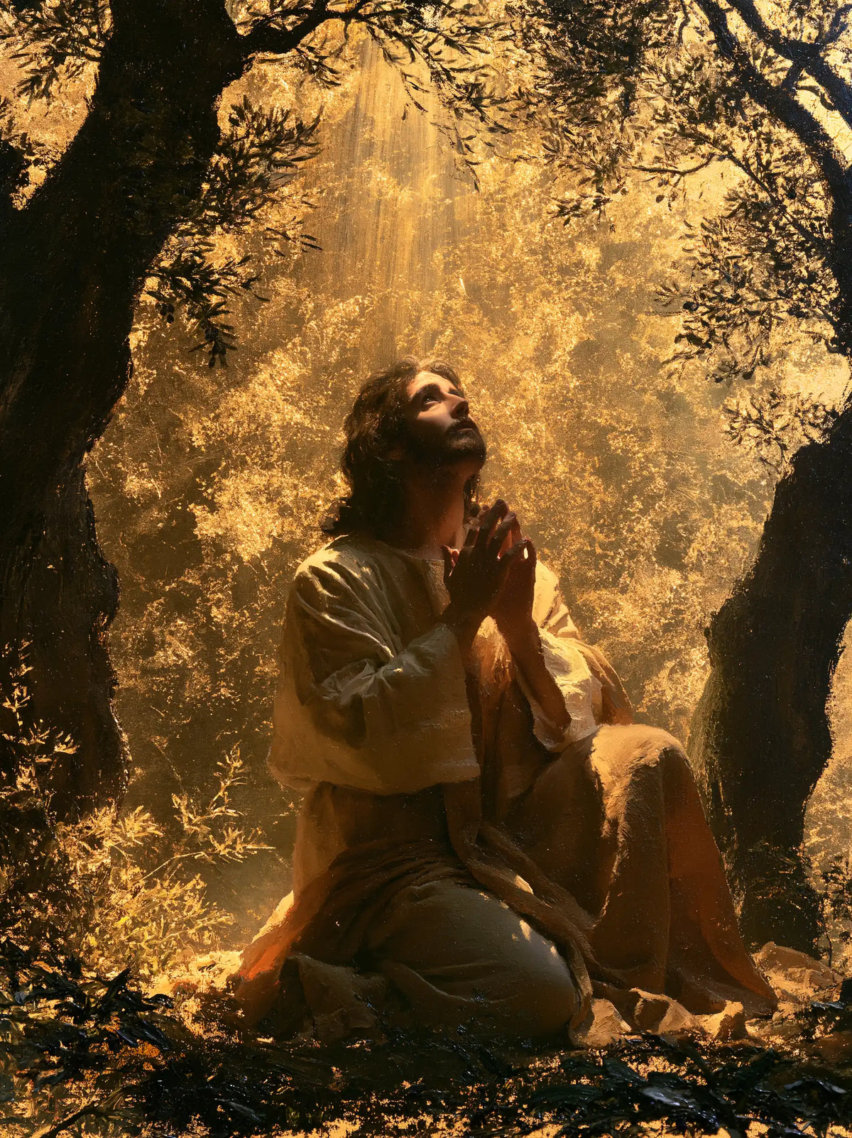 Jesus in Gethsemane — Prayer in Flowing Amber