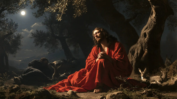 Jesus in Gethsemane — The Watcher in the Red Cloak