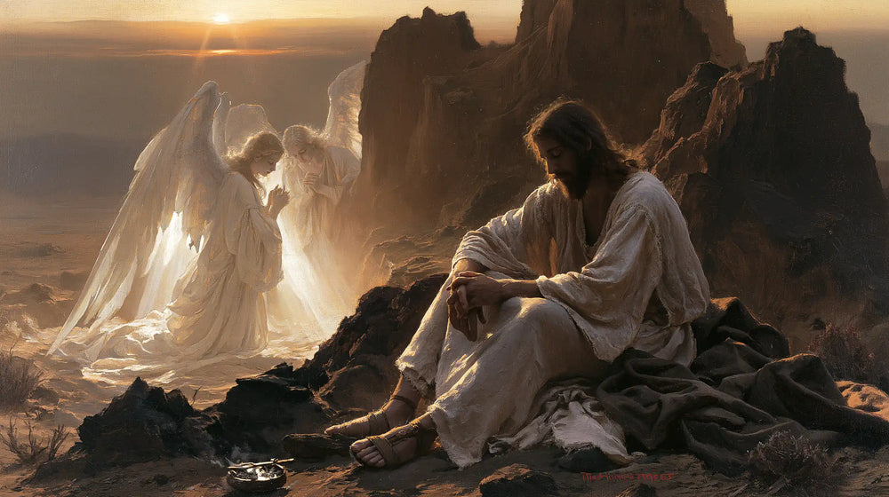 angels ministering to Jesus after the temptation in Angels After the Temptation style, landscape Christian artwork no. 17