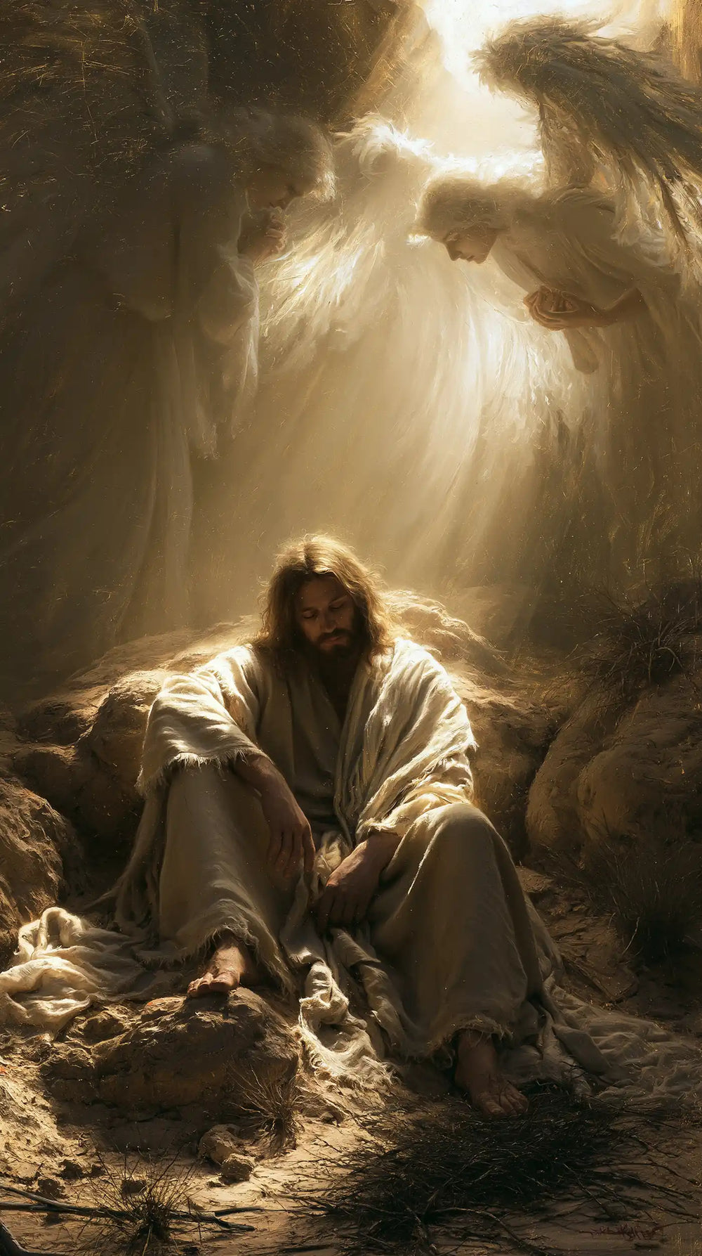 angels ministering to Jesus after the temptation in Angels After the Temptation style, portrait Christian artwork no. 9