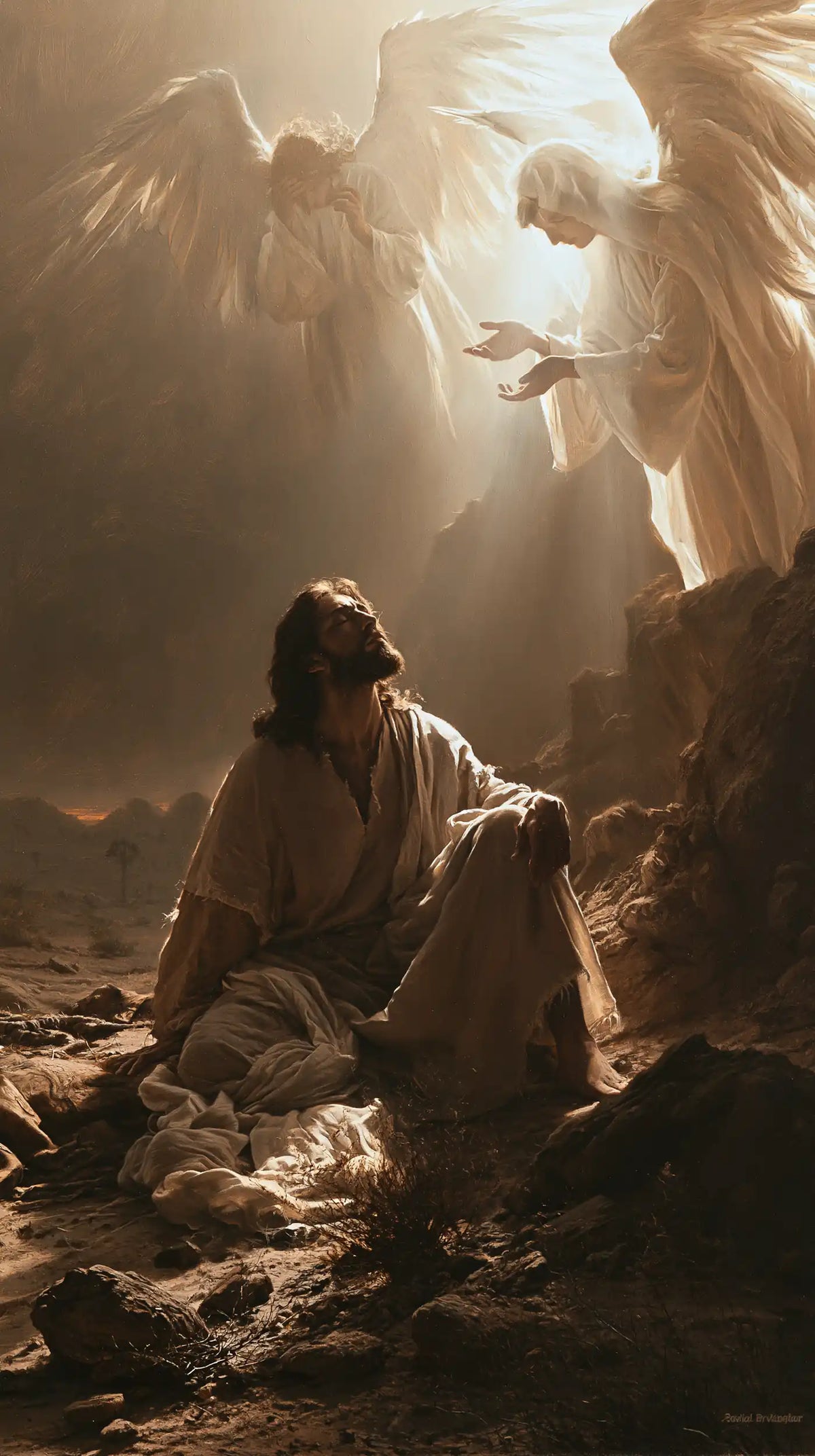 angels ministering to Jesus after the temptation in Angels After the Temptation style, portrait Christian artwork no. 26