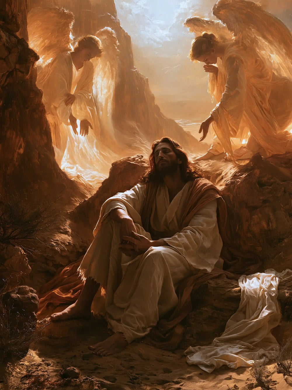 angels ministering to Jesus after the temptation in Angels After the Temptation style, portrait Christian artwork no. 32