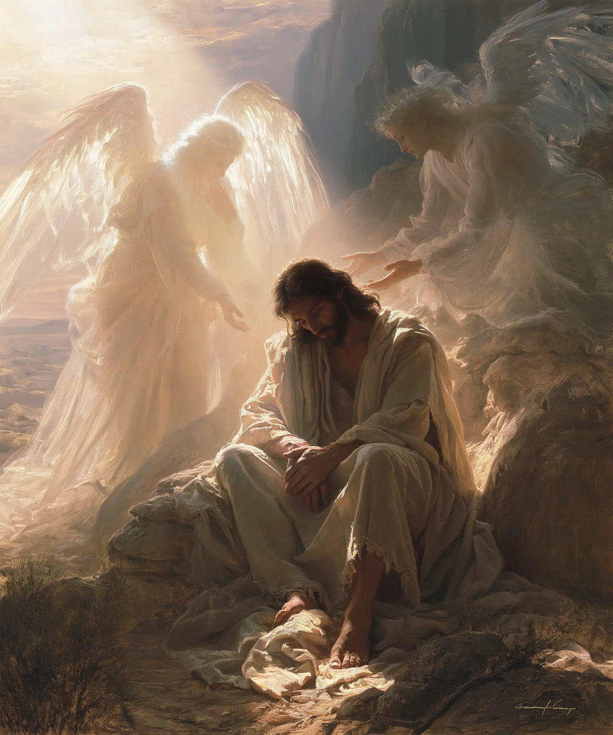 angels ministering to Jesus after the temptation in Angels After the Temptation style, portrait Christian artwork no. 39