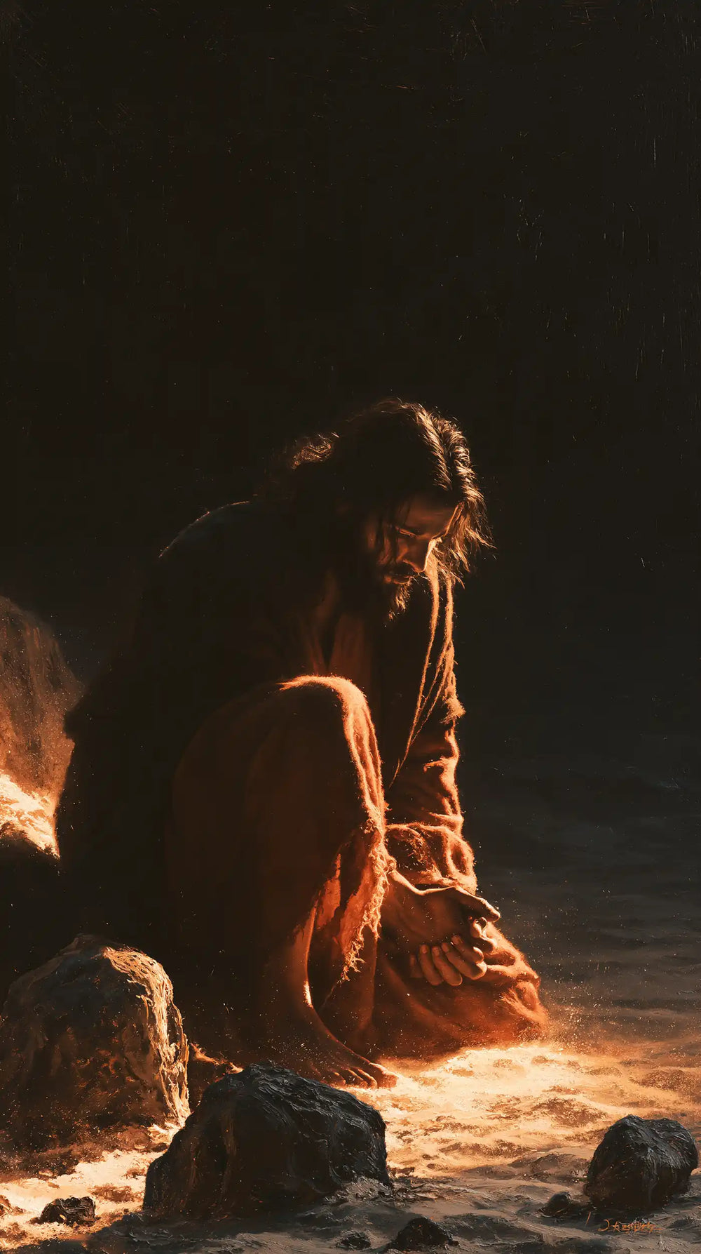 Christ appearing as divine light in the desert in Christ as Divine Light style, portrait Christian artwork no. 1