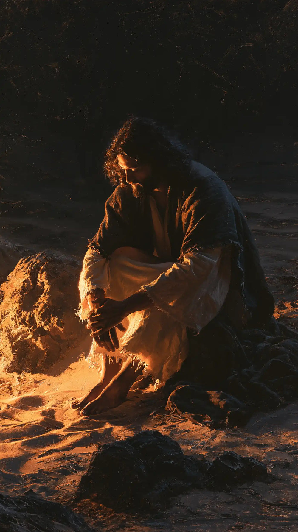 Christ appearing as divine light in the desert in Christ as Divine Light style, portrait Christian artwork no. 3
