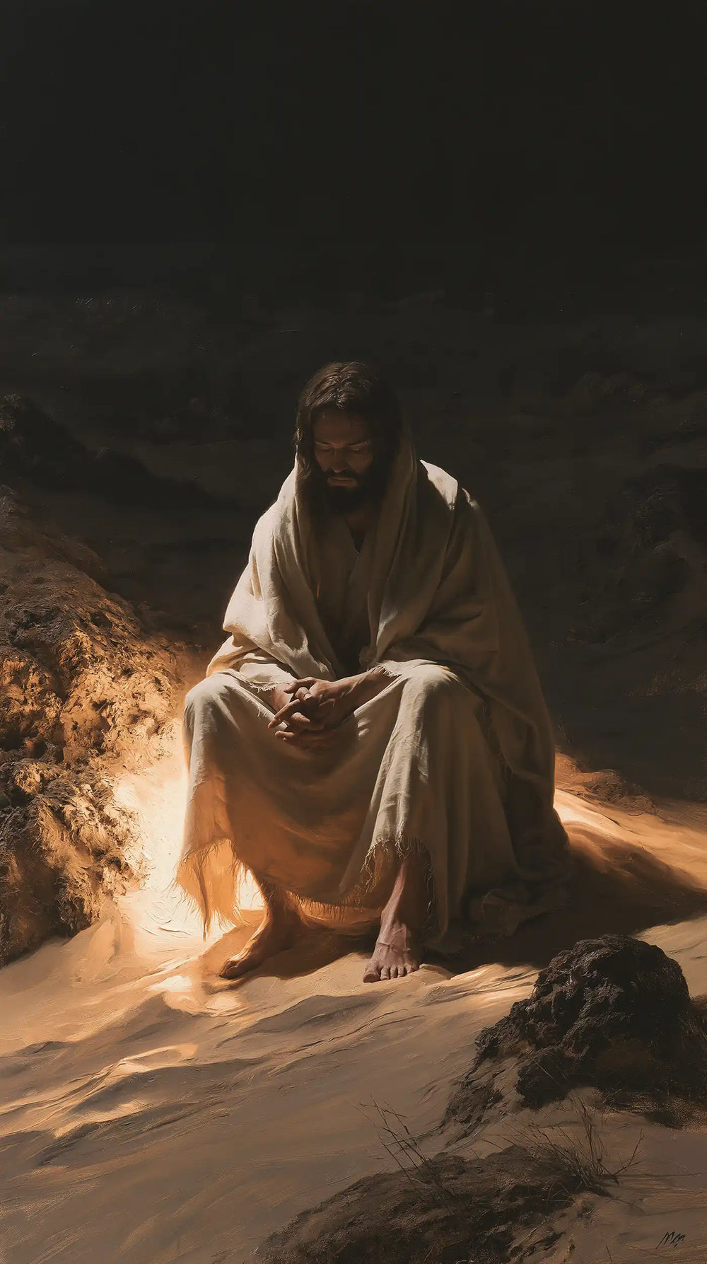 Christ appearing as divine light in the desert in Christ as Divine Light style, portrait Christian artwork no. 5