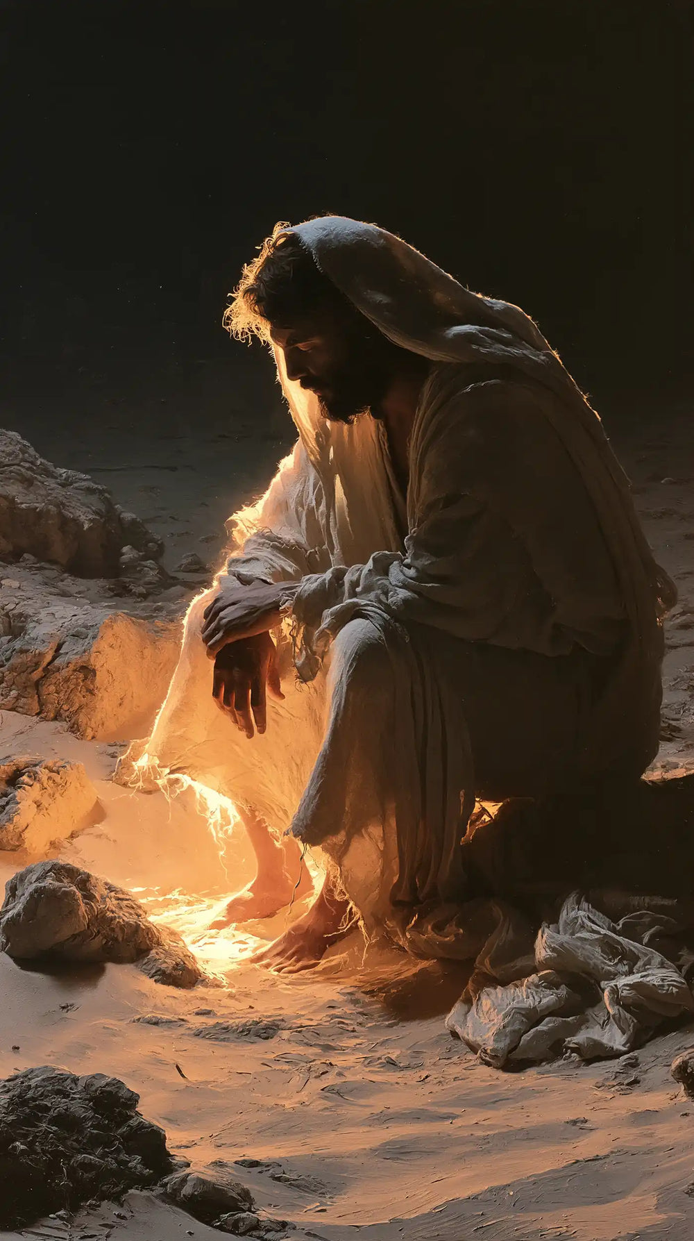 Christ appearing as divine light in the desert in Christ as Divine Light style, portrait Christian artwork no. 7