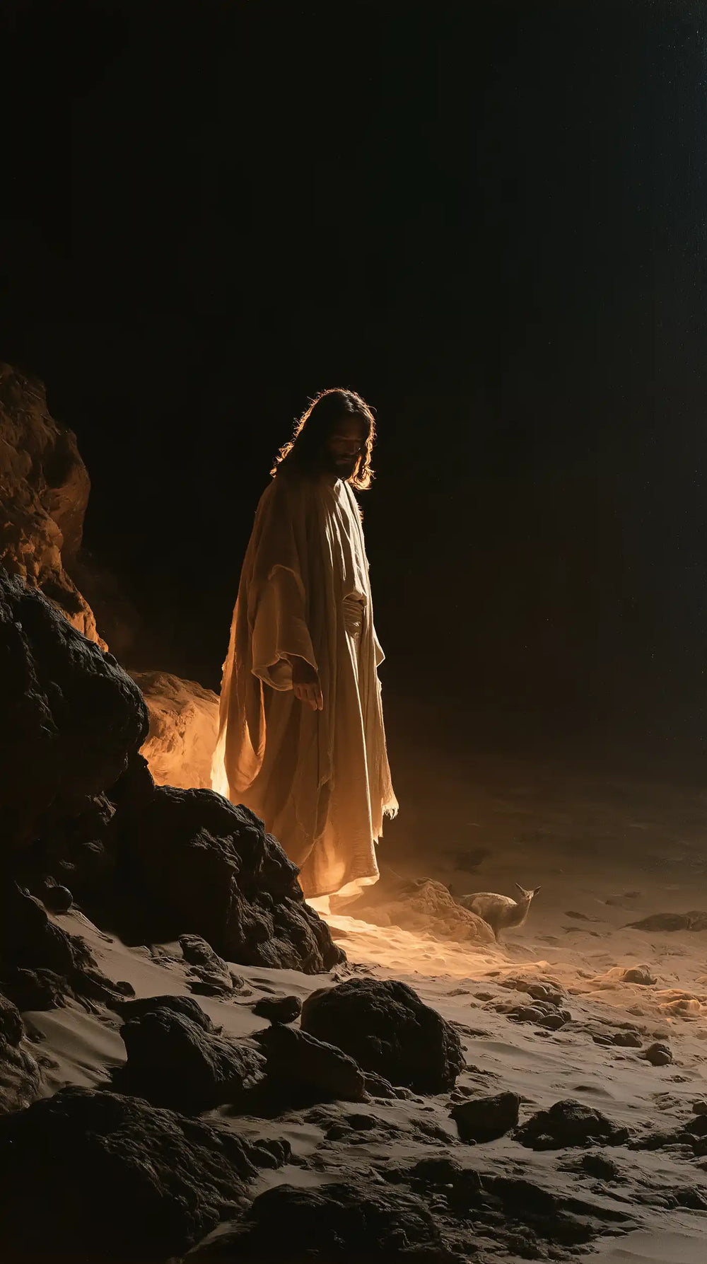 Christ appearing as divine light in the desert in Christ as Divine Light style, portrait Christian artwork no. 10
