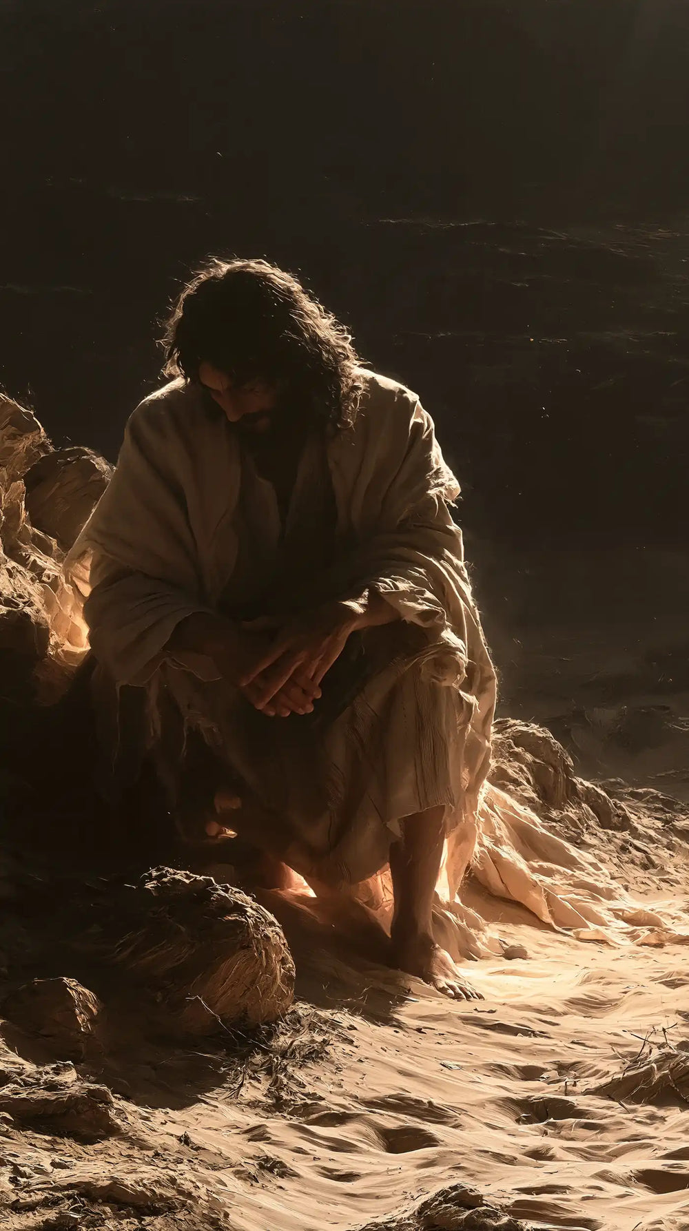 Christ appearing as divine light in the desert in Christ as Divine Light style, portrait Christian artwork no. 11