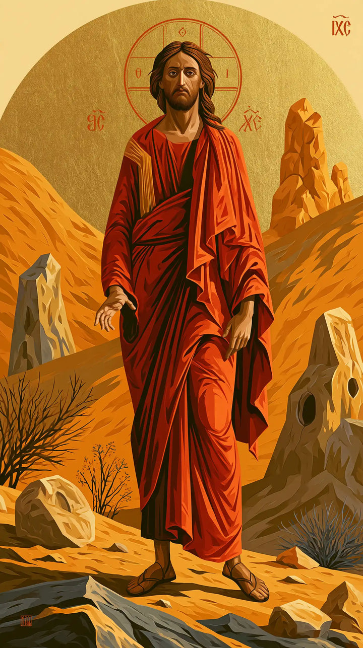 Jesus in the Desert — Crimson Beneath the Sandy Dome
