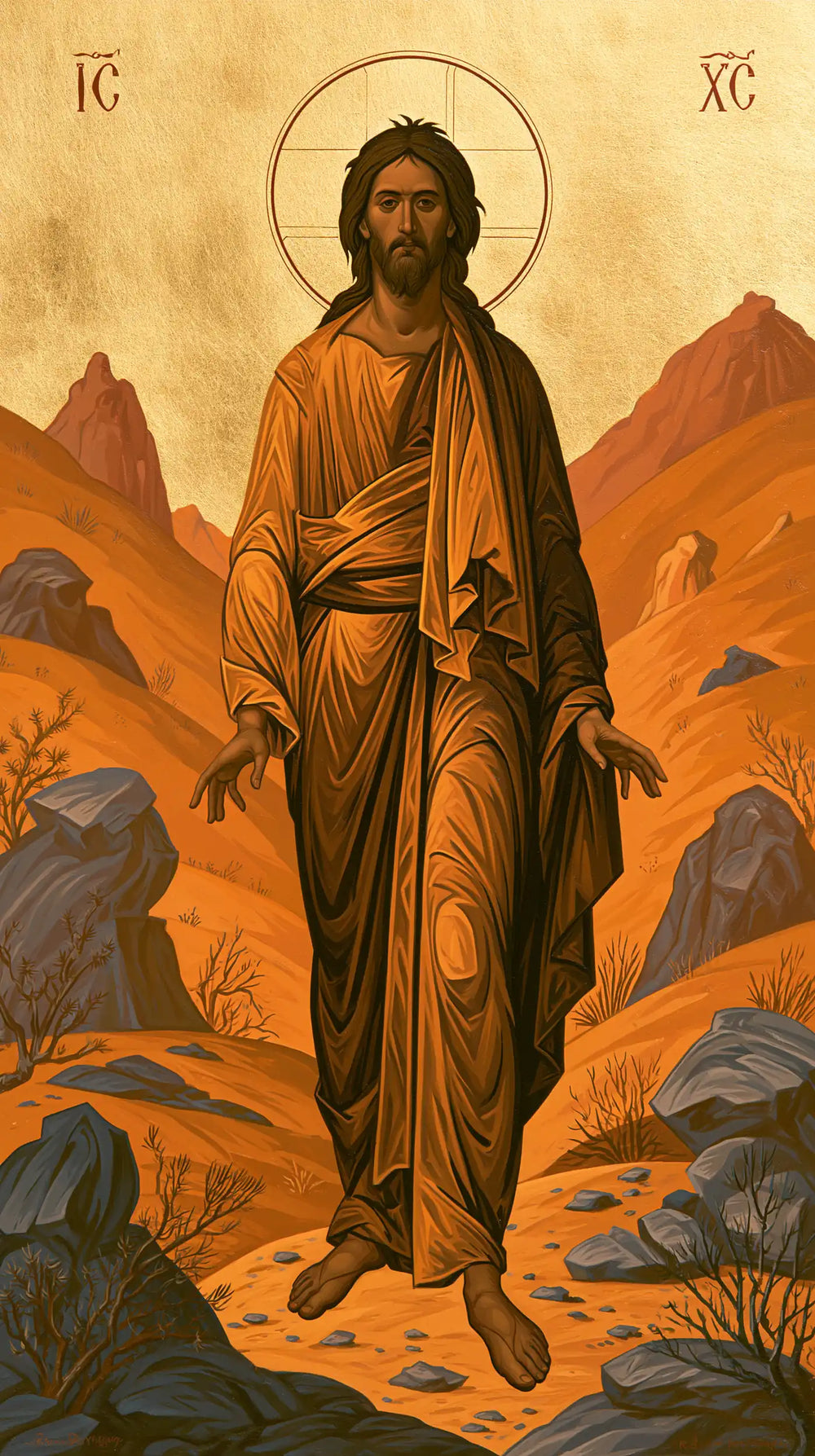 Jesus in the desert during the temptation in Contemporary Byzantine style, portrait Christian artwork no. 14
