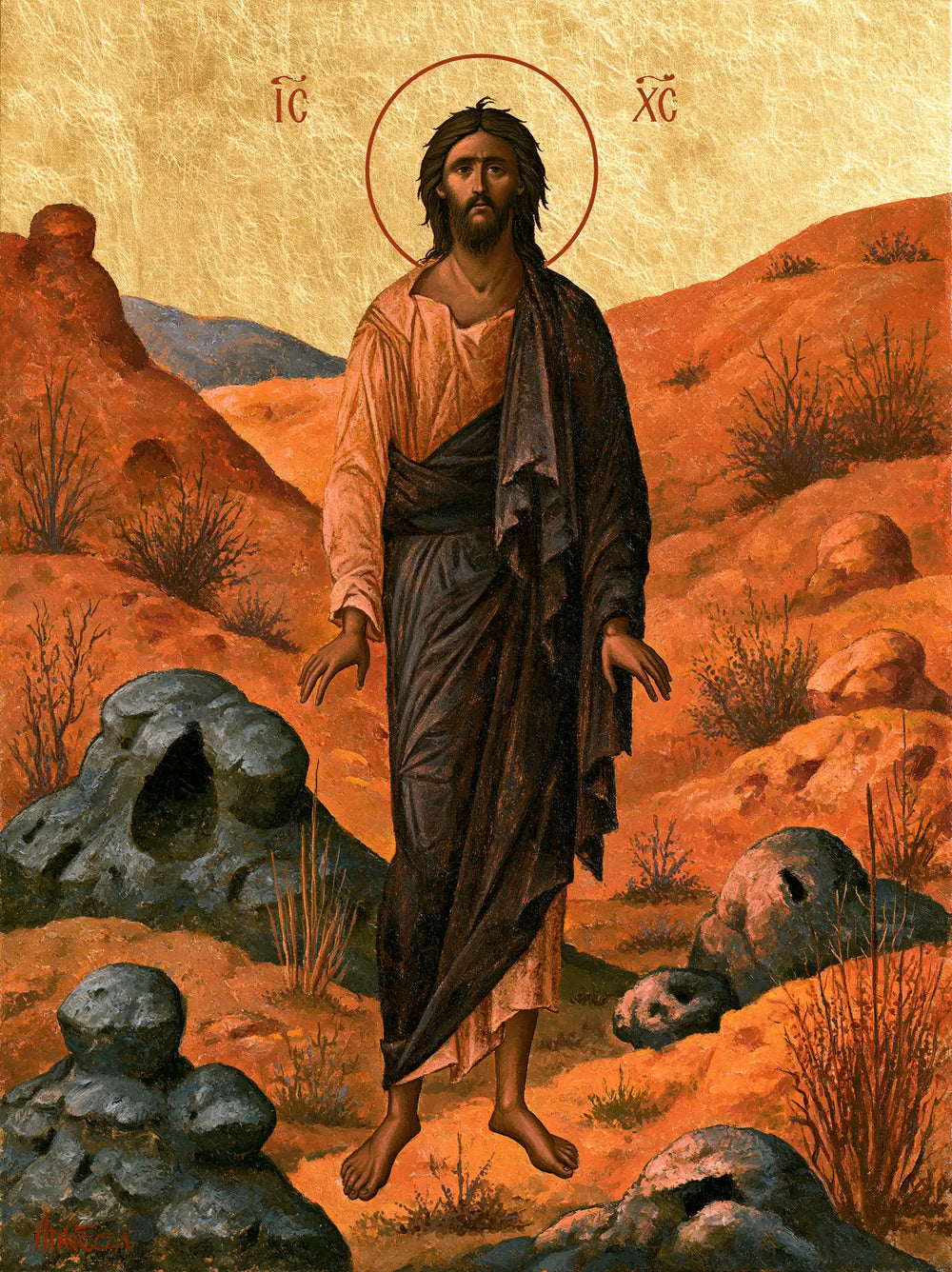 Jesus in the desert during the temptation in Contemporary Byzantine style, portrait Christian artwork no. 31