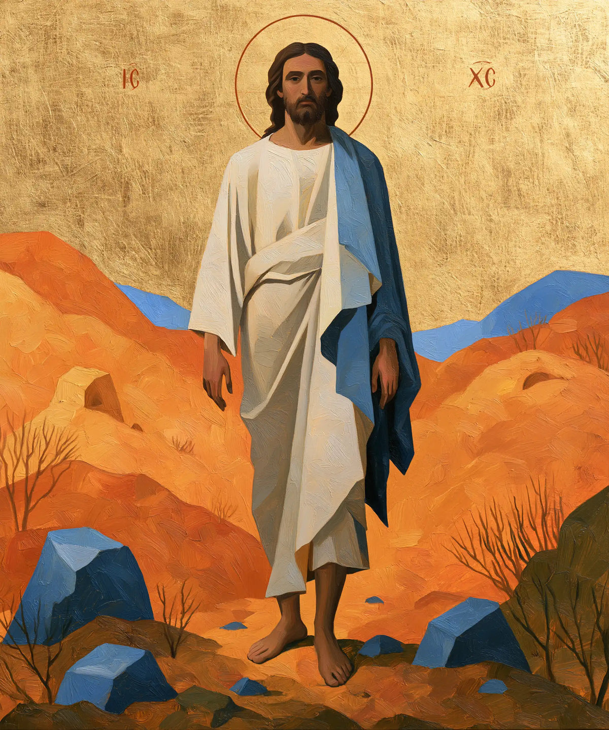 Jesus in the Desert — Blue upon the Traveller’s Shoulder