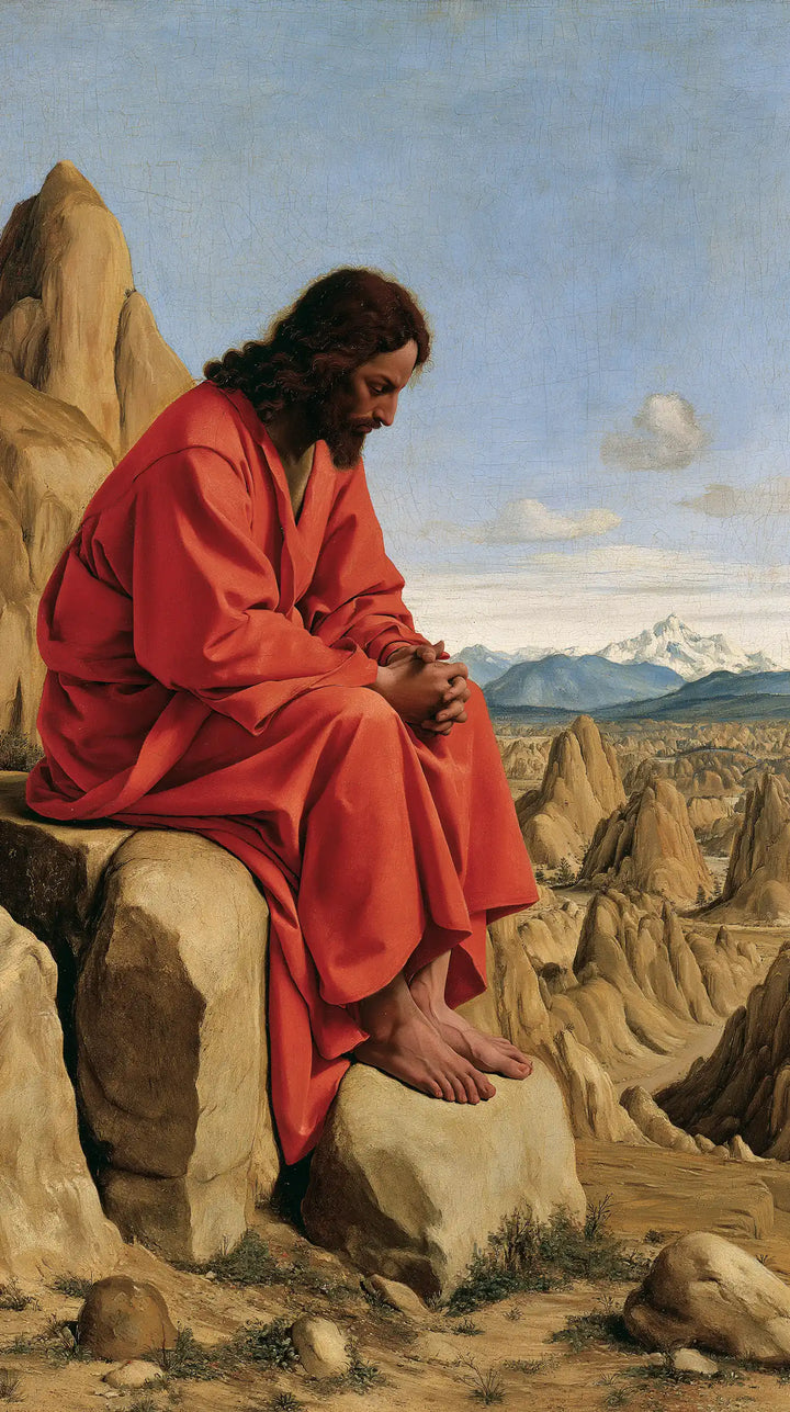 Jesus in the Desert — Crimson Bent over Prayer