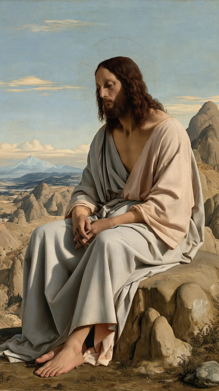 Jesus in the Desert — Peaceful Hands in Pale Folds