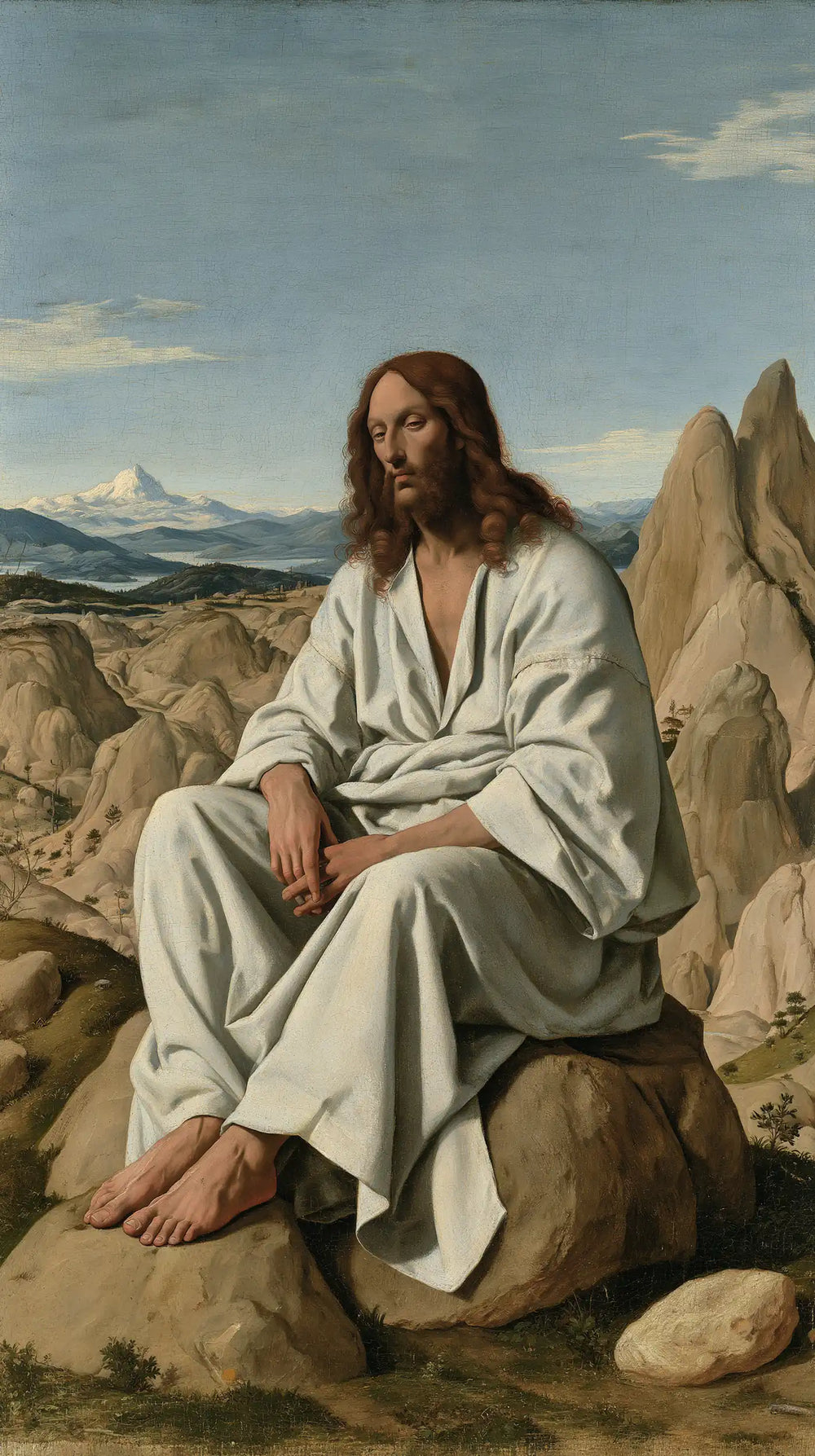 Jesus in the desert during the temptation in Florentine Renaissance style, portrait Christian artwork no. 12