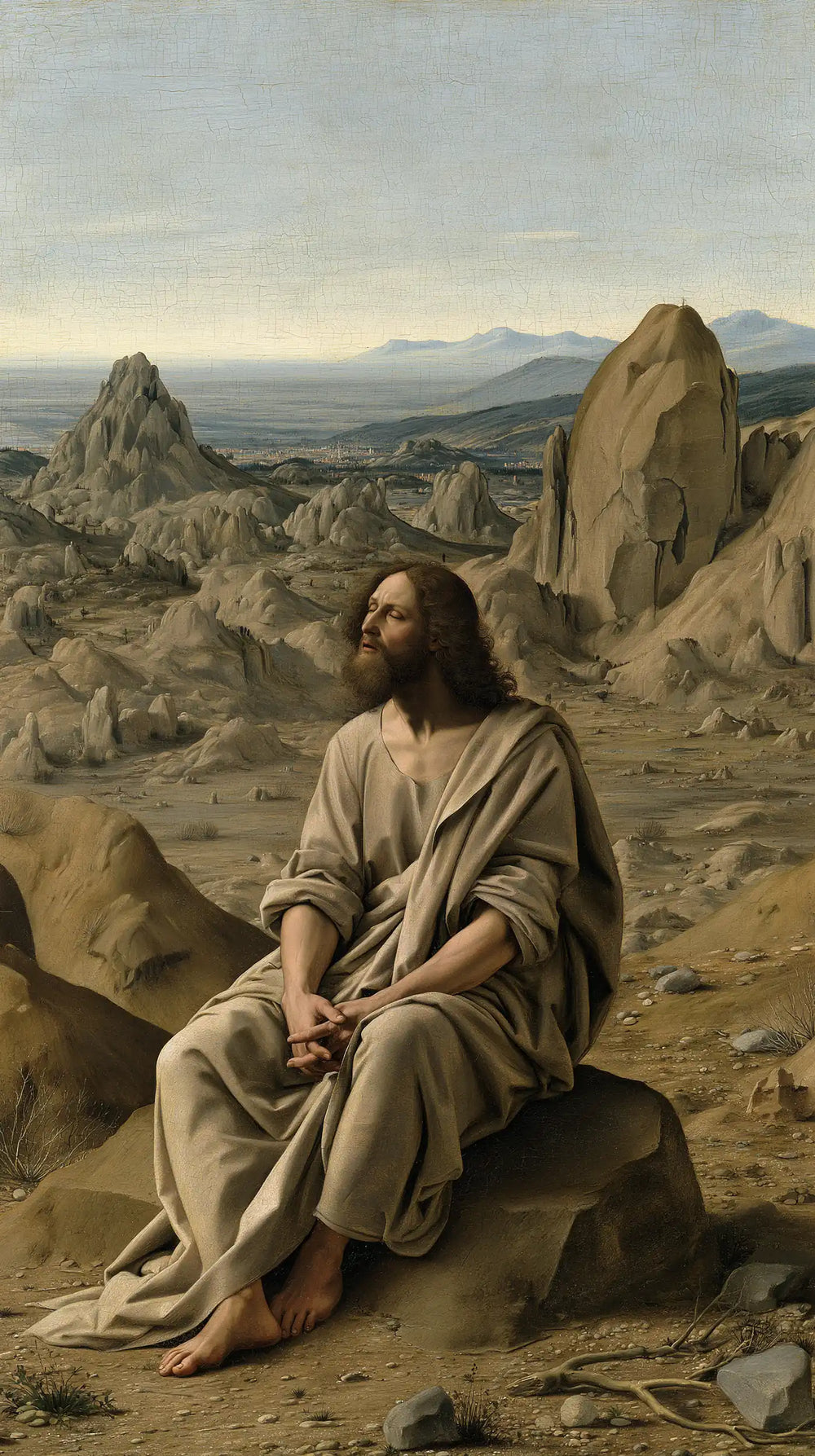 Jesus in the desert during the temptation in Florentine Renaissance style, portrait Christian artwork no. 15