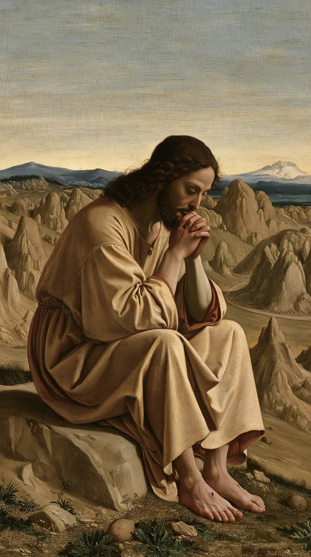 Jesus in the desert during the temptation in Florentine Renaissance style, portrait Christian artwork no. 27