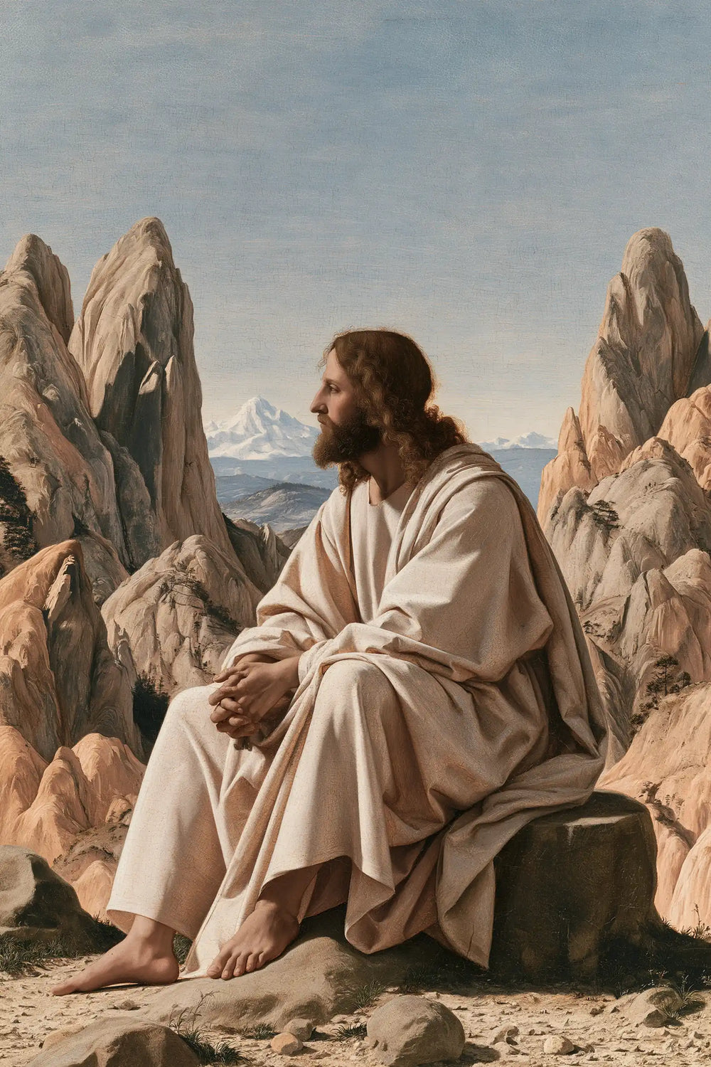 Jesus in the desert during the temptation in Florentine Renaissance style, portrait Christian artwork no. 30