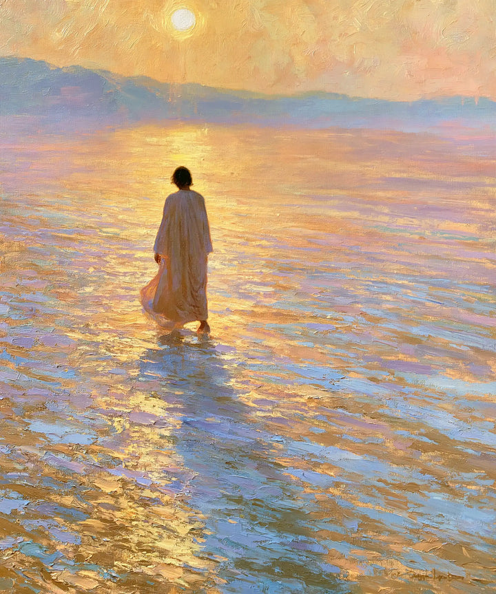 Jesus in the Desert — The Silhouette on the Mosaic of Gold and Azure