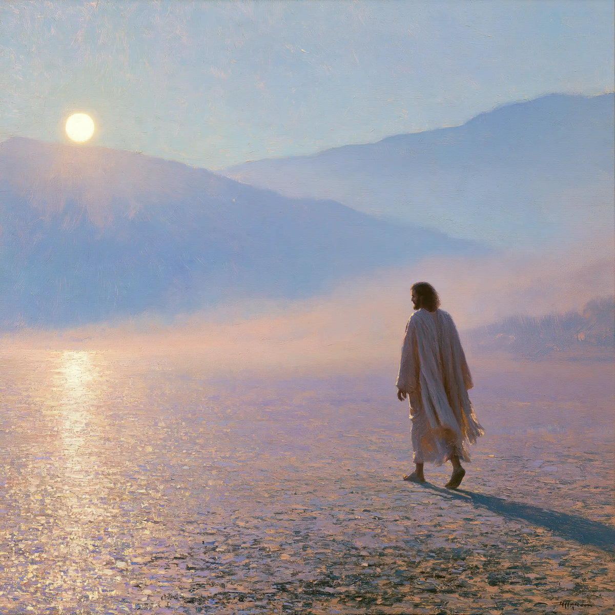 Jesus in the desert during the temptation in Impressionist style, square Christian artwork no. 4