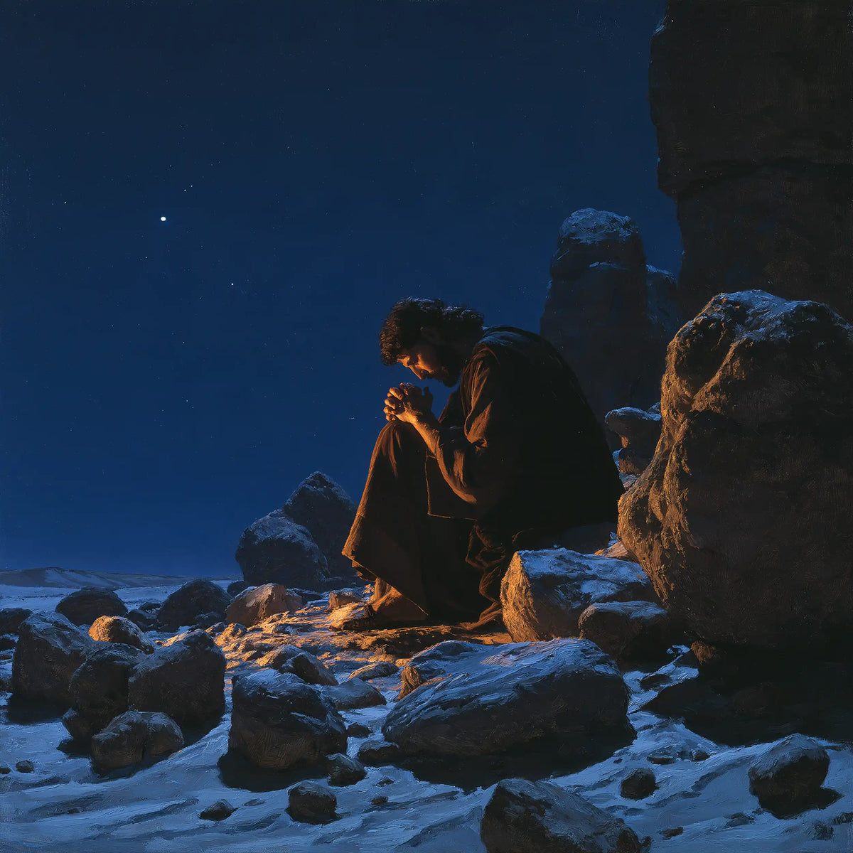 Jesus in the Desert - Midnight Blue Chiaroscuro · Square n° 2