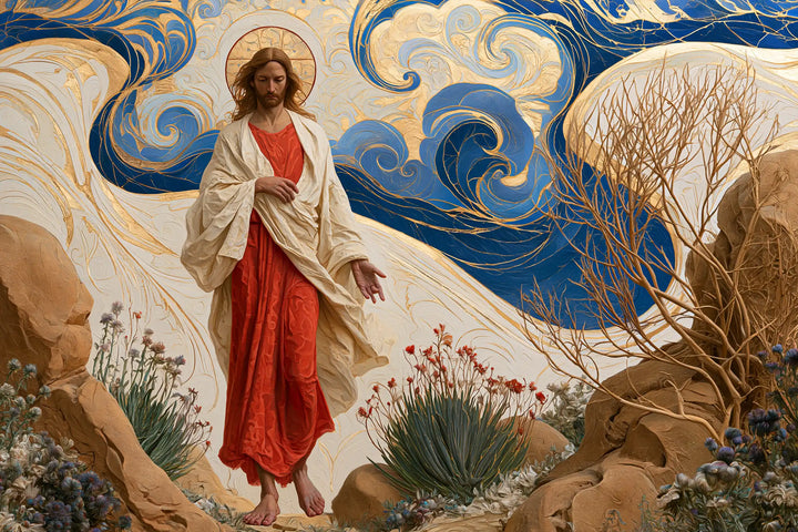 Jesus in the Desert — Scarlet between Ivory Waves
