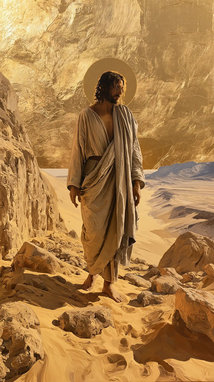 Jesus in the Desert — The Ochre Halo beside the Cliff