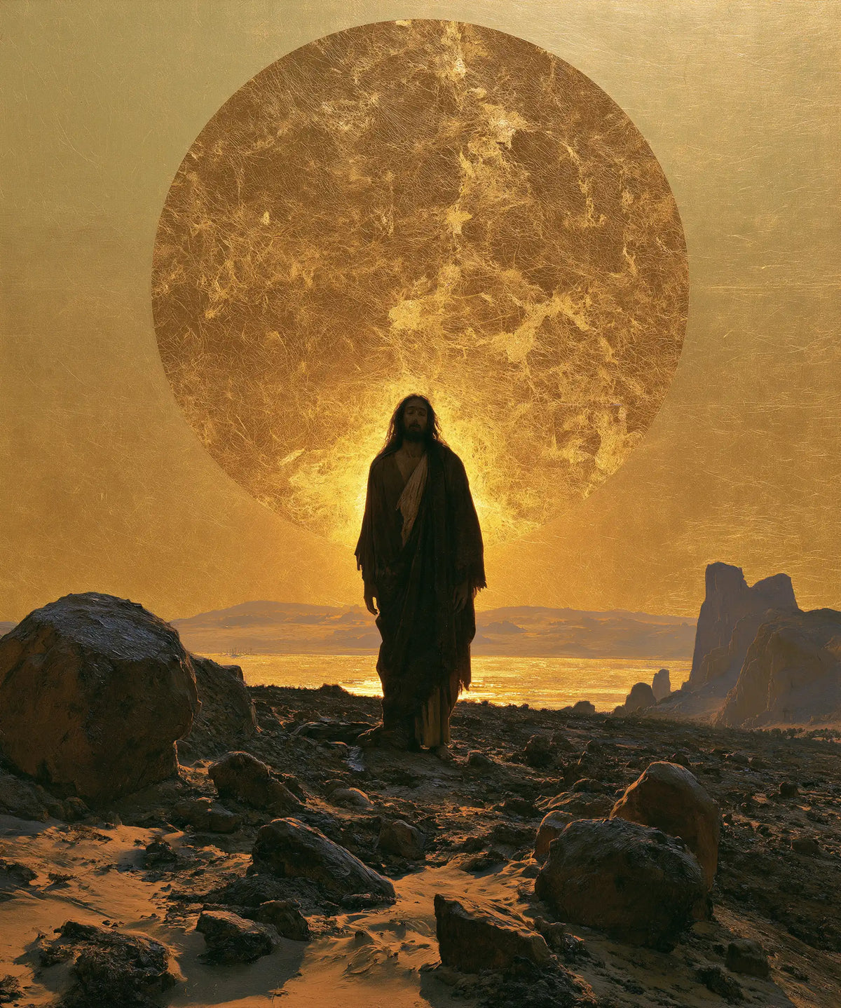Jesus in the Desert — The Watcher before the Monumental Orb