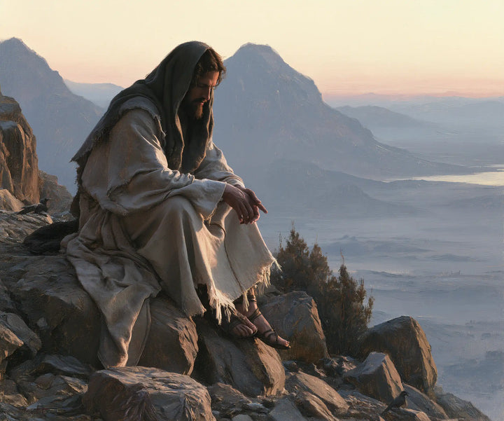 Jesus in the Desert — The Grey Veil before the Misty Peaks