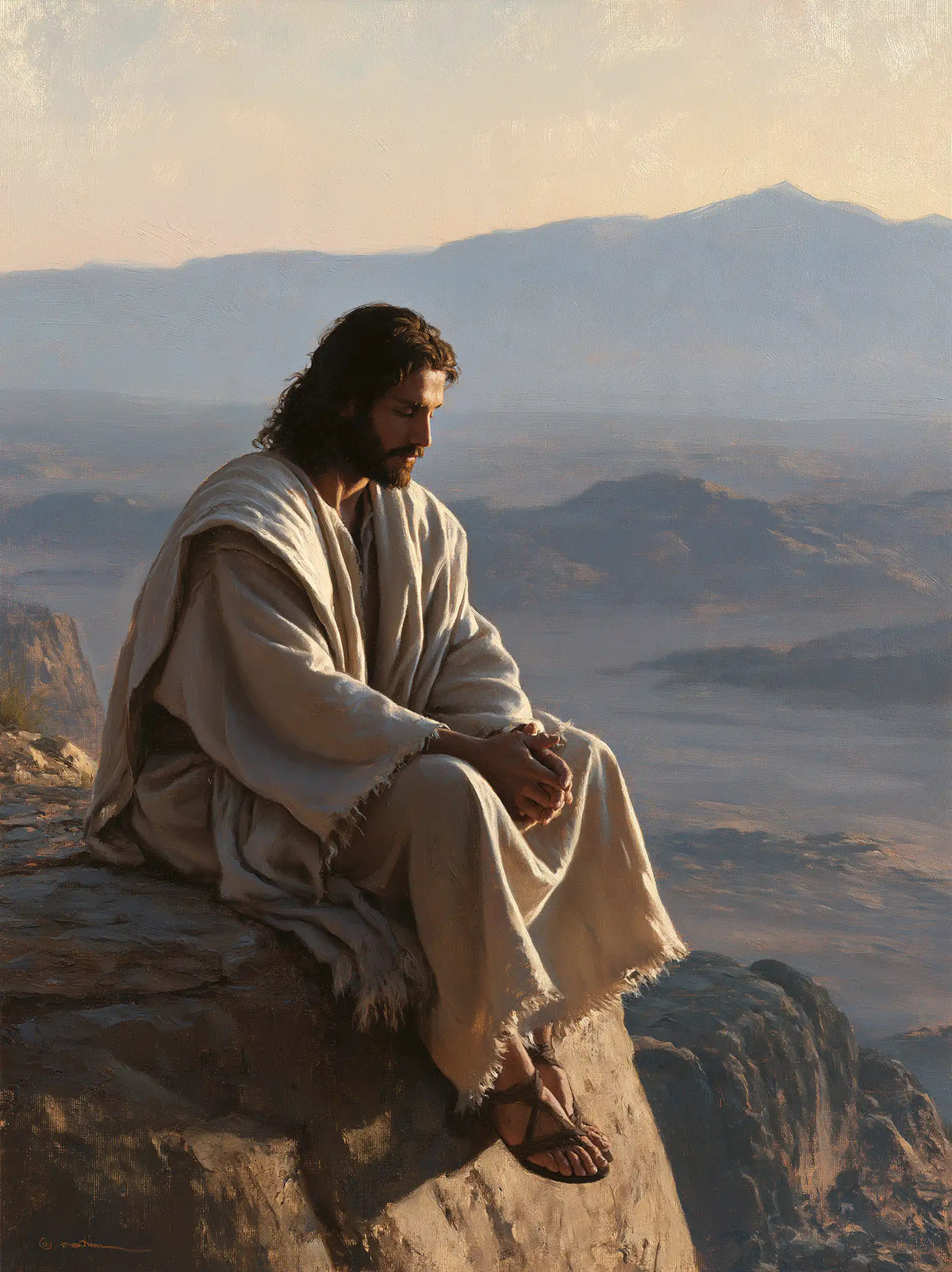 Jesus in the Desert — The Pale Robe above the Blue Ravine