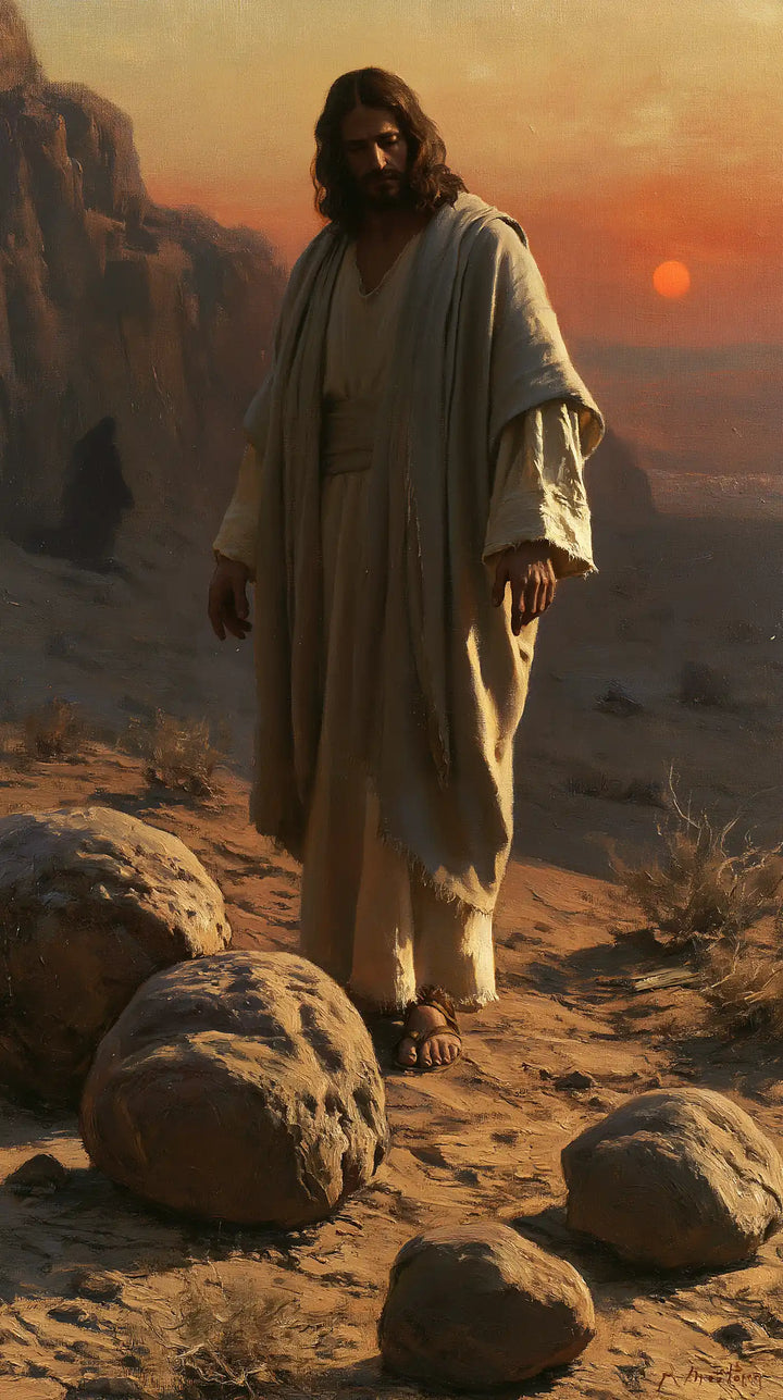 Jesus in the Desert — The Lowered Gaze in the Copper Sunset