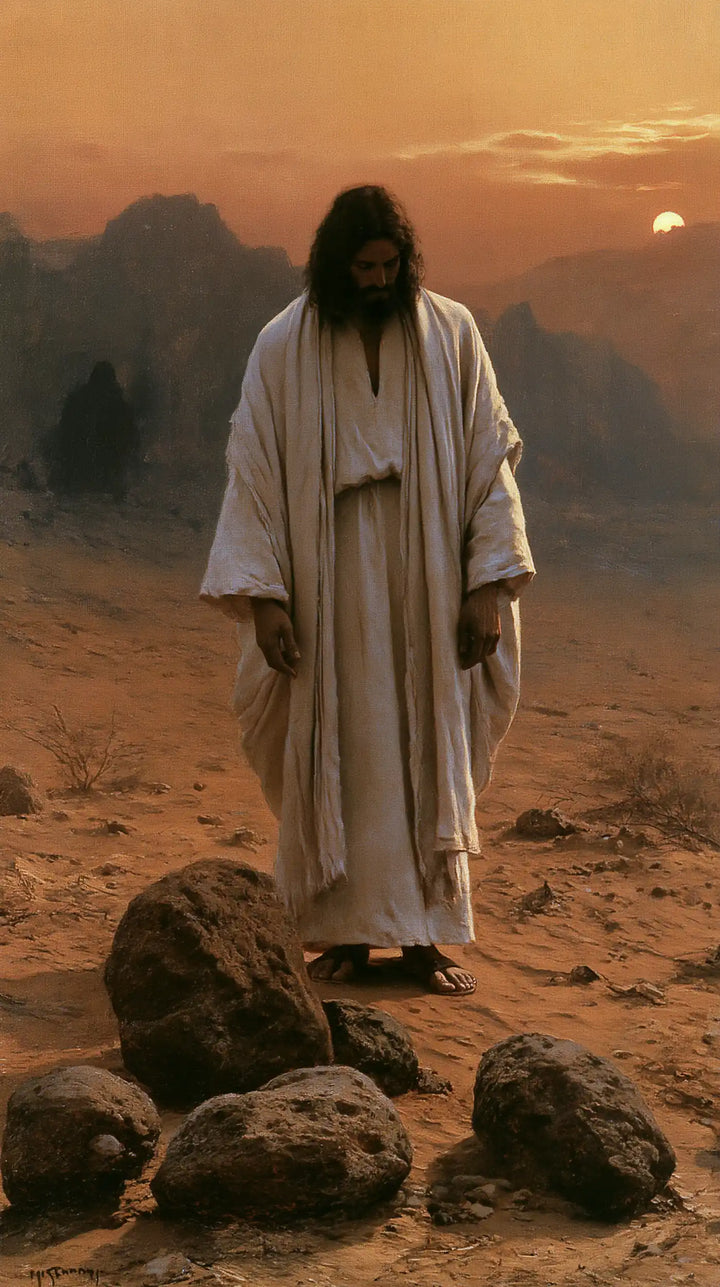 Jesus in the Desert — Peaceful White upon Copper Lands