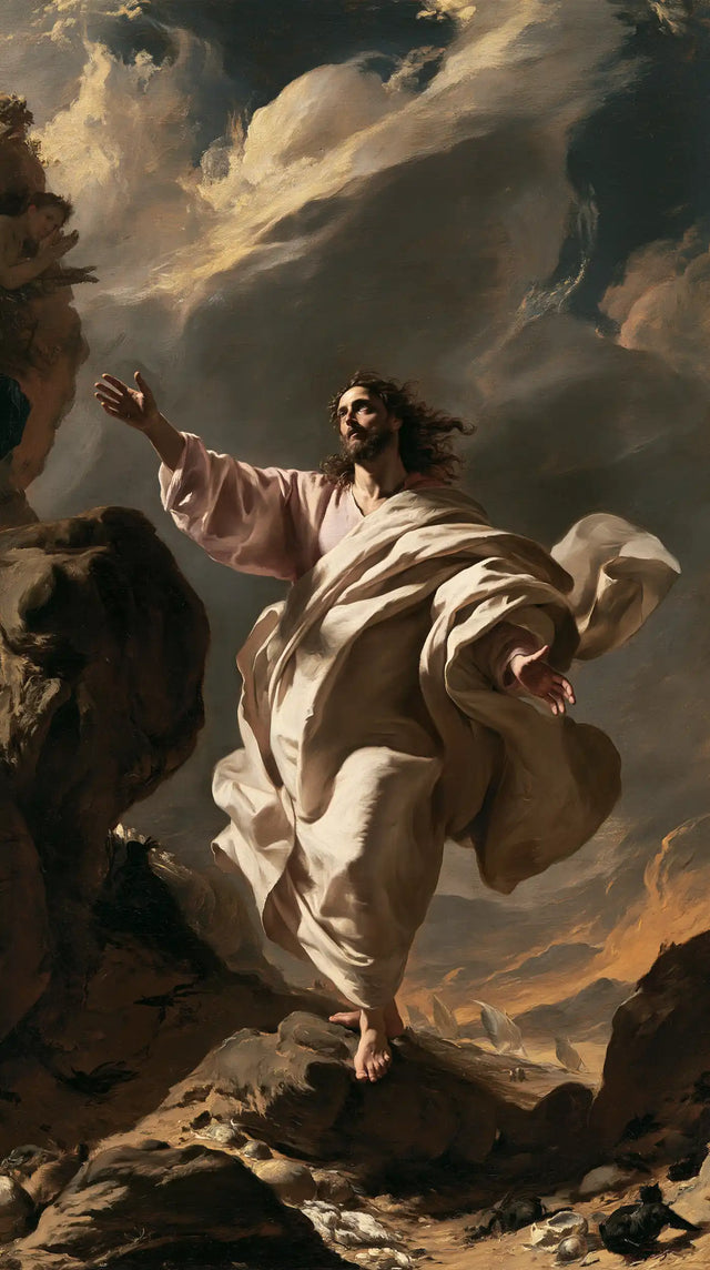 Jesus in the Desert — The Ivory Gesture toward the Moving Sky