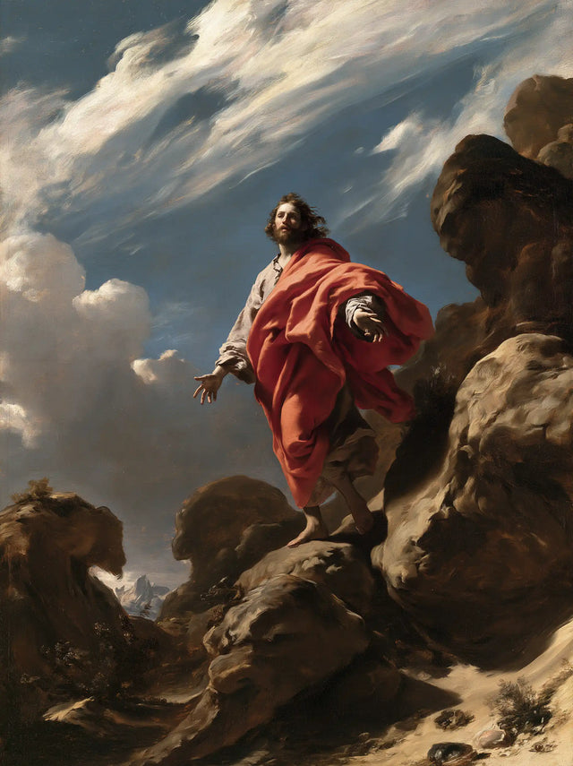 Jesus in the Desert — Peaceful Red upon the Rocky Path