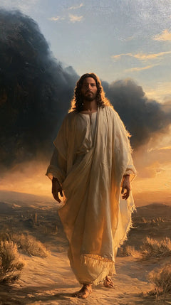Jesus in the Desert — The White Path between Shadow and Warm Light