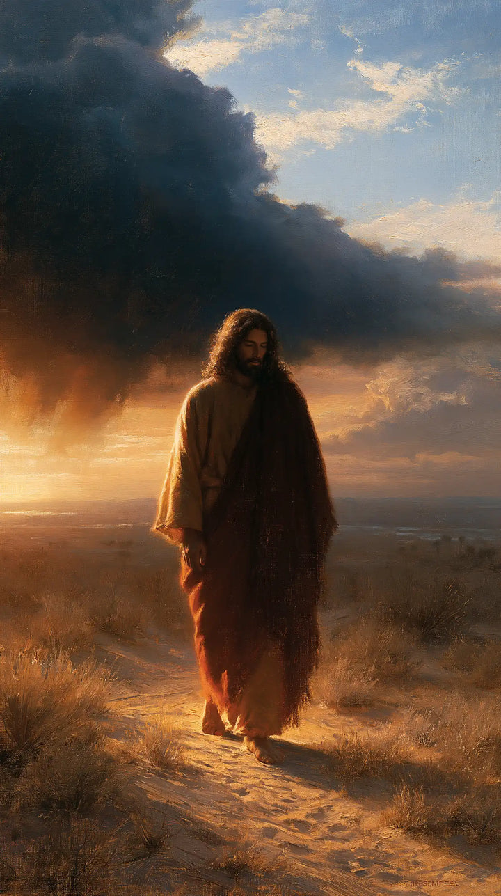 Jesus in the Desert — The Dark Mantle Edged by Sunset
