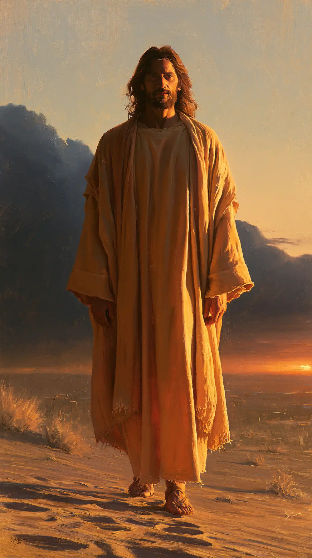 Jesus after his victory over temptation in the desert in Victory Over Temptation style, portrait Christian artwork no. 26