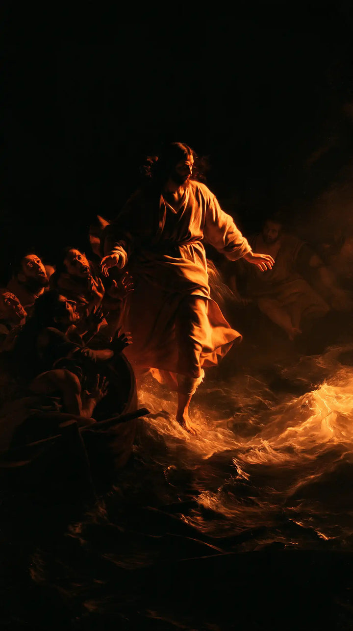 Jesus Walking on Water — The Sea Aglow with Copper