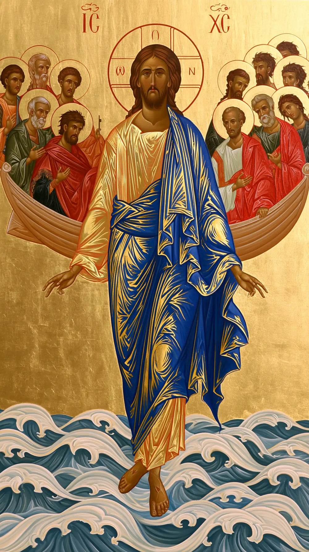 Jesus walking on water in Contemporary Byzantine style, portrait Christian artwork no. 4