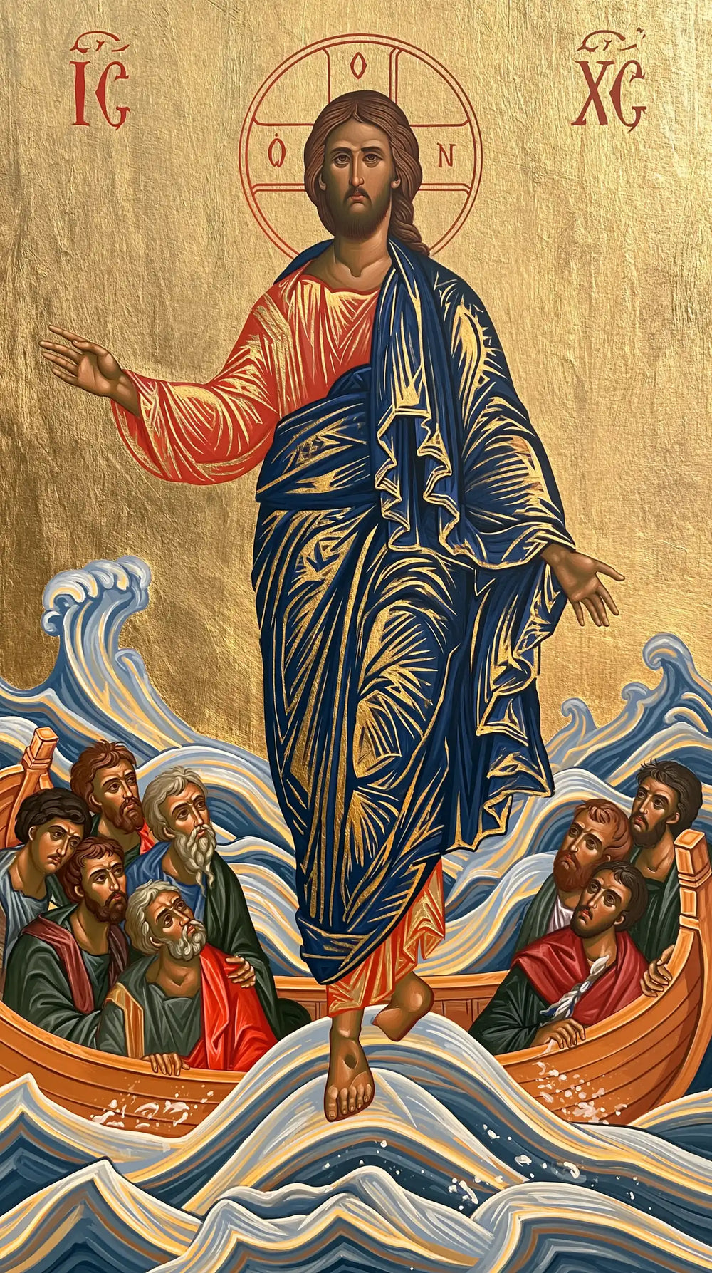 Jesus walking on water in Contemporary Byzantine style, portrait Christian artwork no. 18