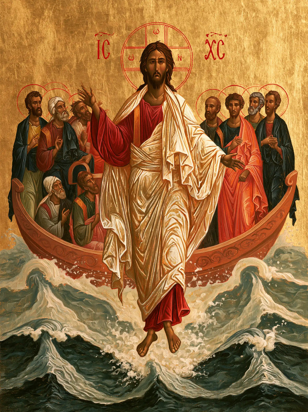 Jesus walking on water in Contemporary Byzantine style, portrait Christian artwork no. 21