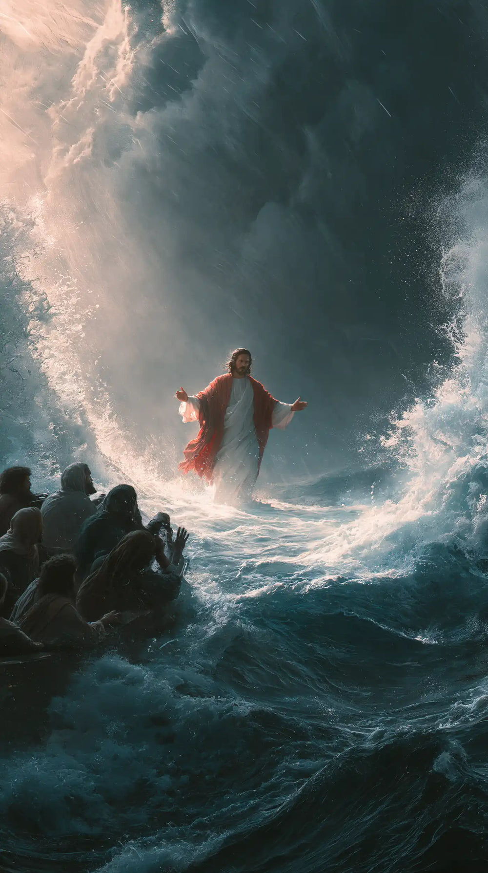 Jesus walking on water in Explosion of Movement style, portrait Christian artwork no. 13
