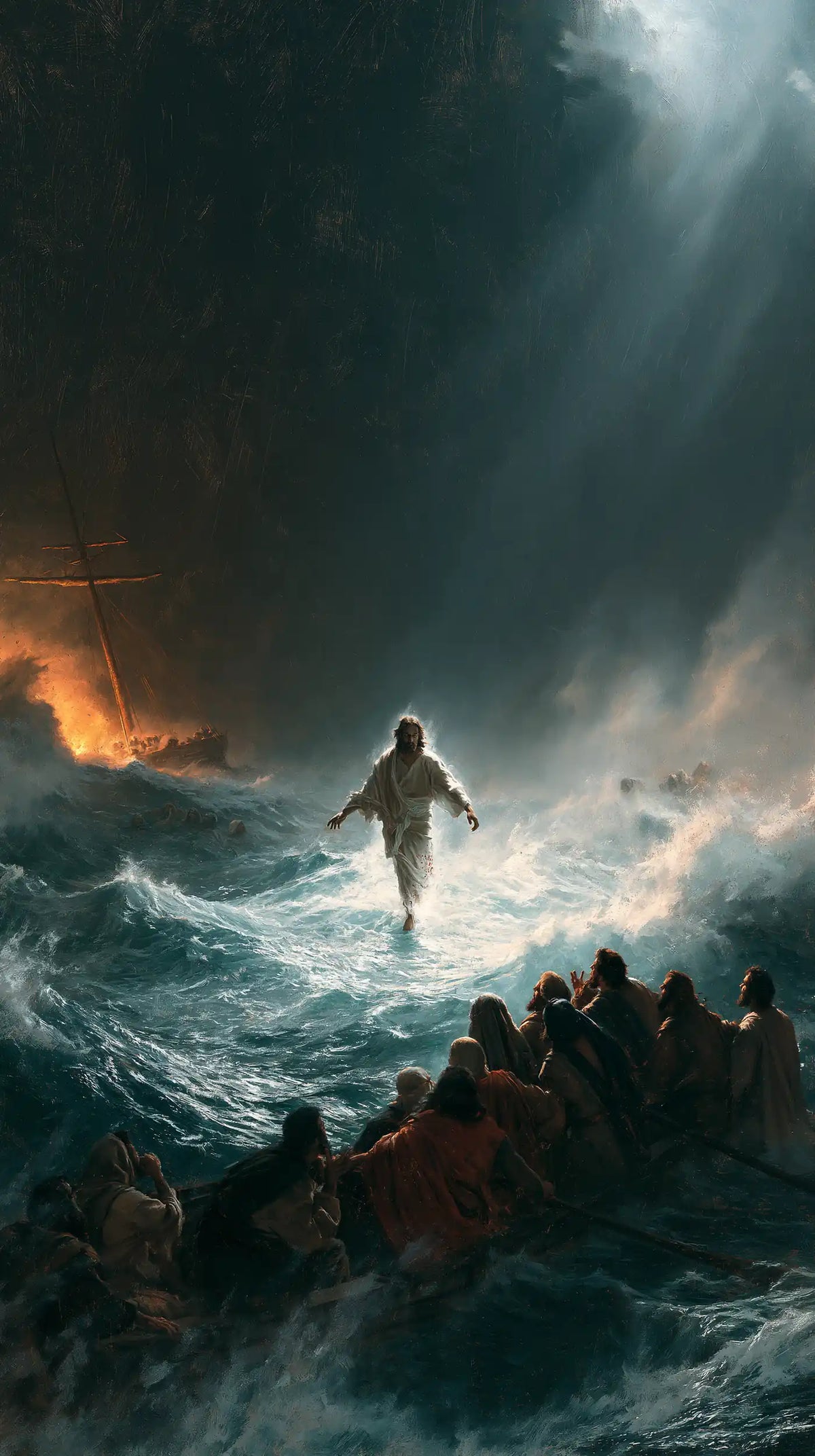 Jesus Walking on Water — Between Firelight and the Cool Ray